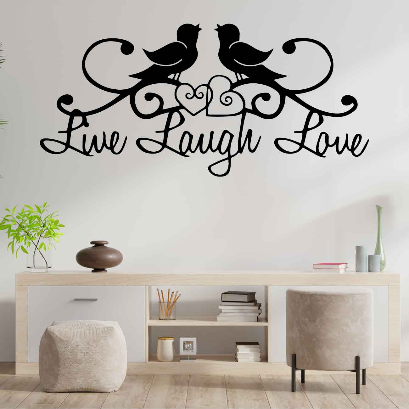 מדבקת קיר עם ציפורים Live Laugh Love