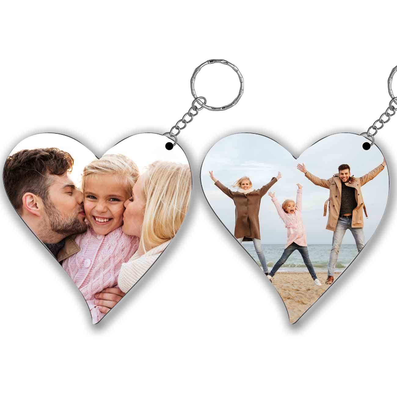 זוג מחזיקי מפתחות עם תמונה בעיצוב אישי בצורת לב