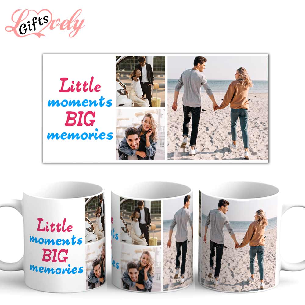 כוס בעיצוב אישי עם תמונות והקדשה, קולאז' 3 תמונות וכיתוב Big memories